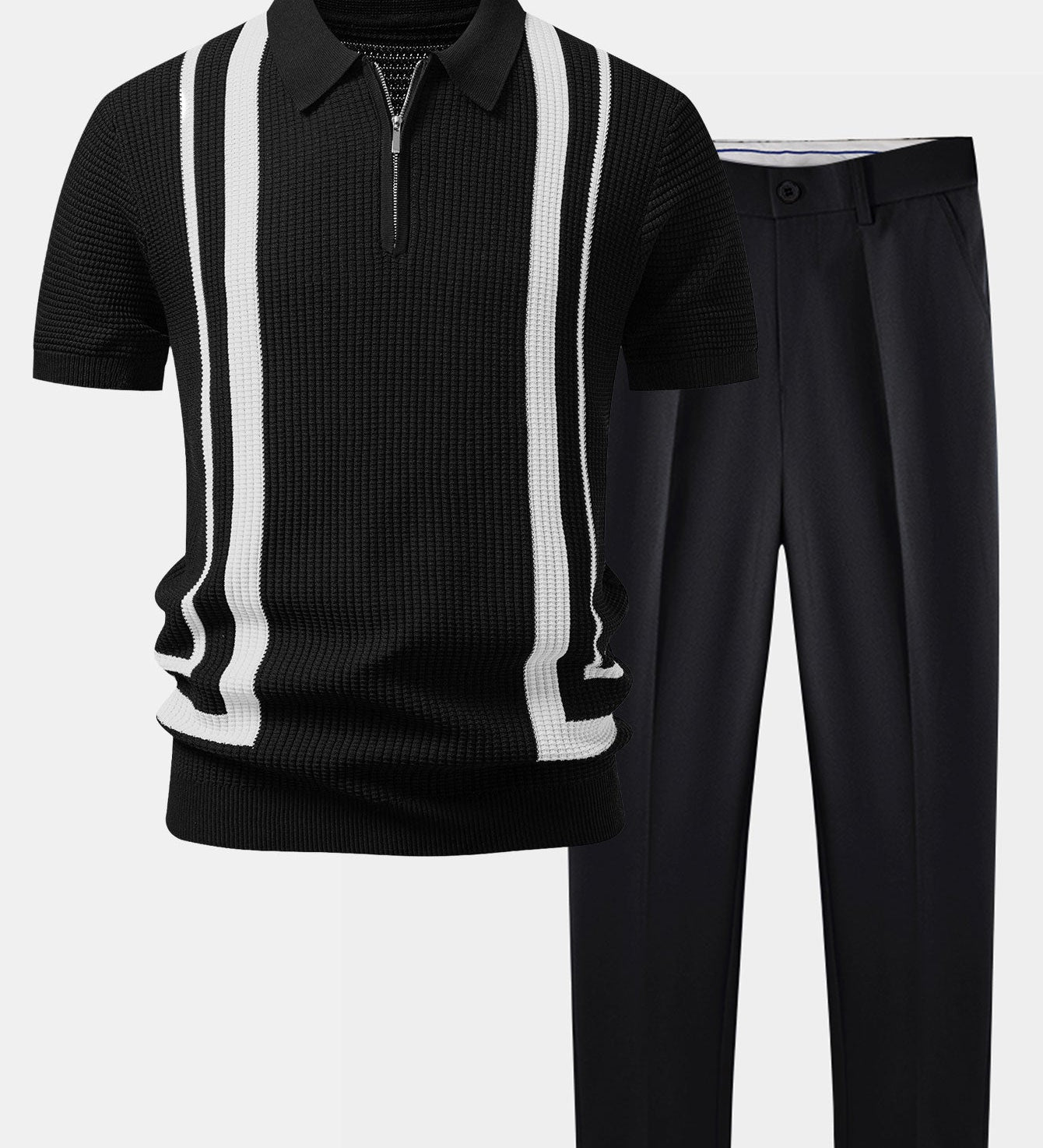 Contrast Zipper Polo & Slim Fit Tapered Trousers