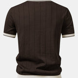 Contrast Trim Ribbed Johnny Collar Knit Polo & Slim Fit Tapered Trousers