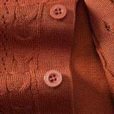 Twisted Jacquard Button Up Knit Shirt & Straight Leg Linen Pants
