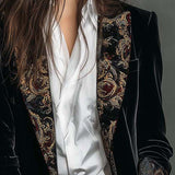 Timeless Vintage Luxury Black Velvet Blazer With Baroque Printed Lapel