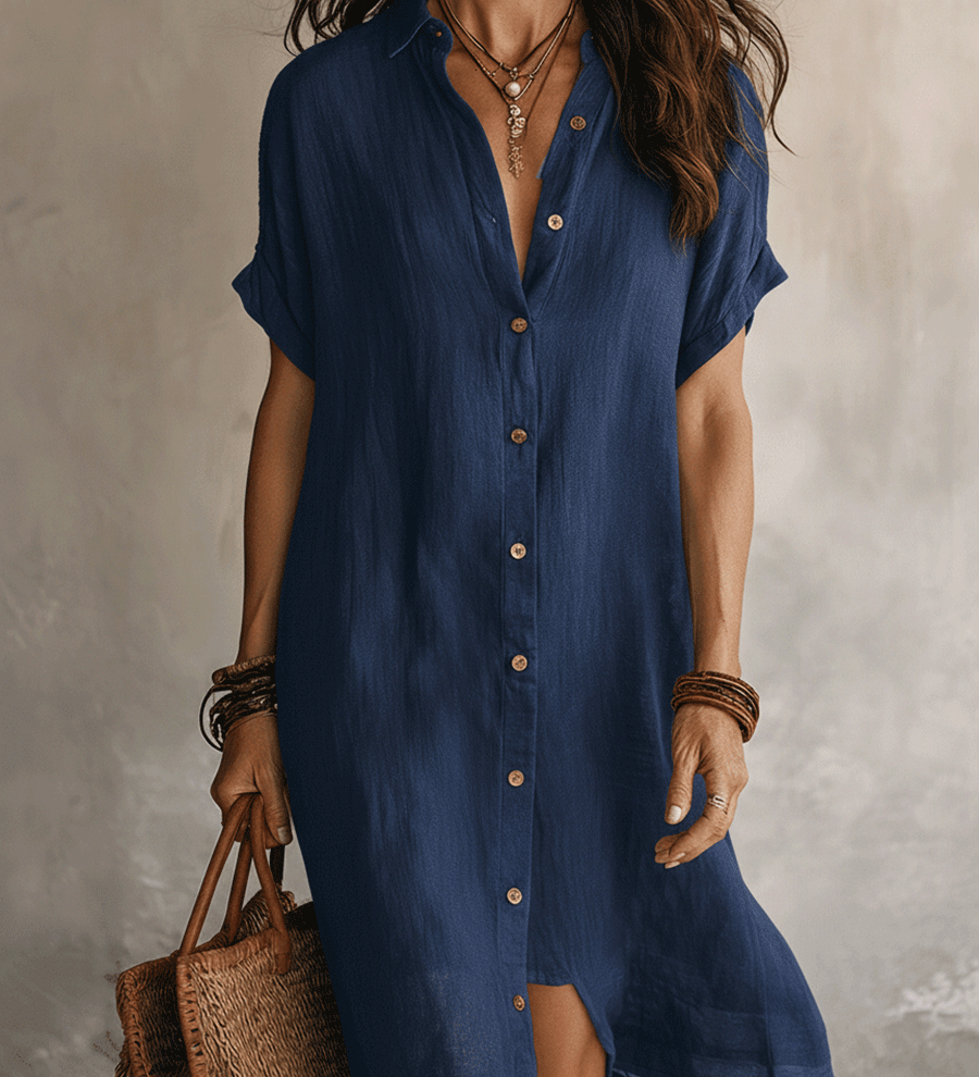 Modern Boho Effortless Black Linen Relaxed Midi Dress