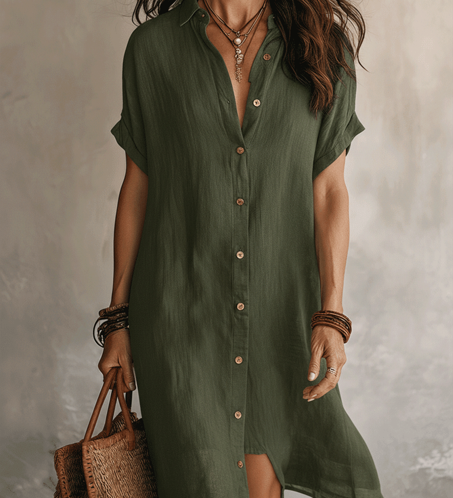 Modern Boho Effortless Black Linen Relaxed Midi Dress