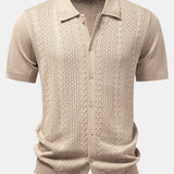Twisted Jacquard Button Up Knit Shirt & Straight Leg Linen Pants