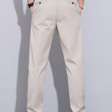 Contrast Trim Ribbed Johnny Collar Knit Polo & Elastic Waist Straight Leg Trousers