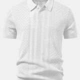 Geometric Jacquard Open Knit Polo & Straight Leg Ribbed Pants