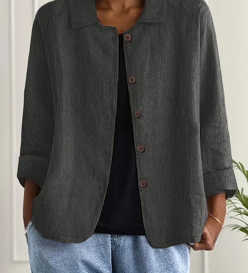 Amélie Rousseau | Sky Breeze Button Linen Jacket with Relaxed Elegance For Women