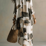 Boho Abstract Print Button-Front Relaxed Fit Maxi Dress