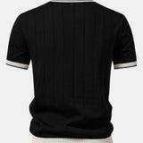 Contrast Trim Ribbed Johnny Collar Knit Polo & Slim Fit Tapered Trousers