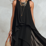 Bohemian Black Layered Chiffon Maxi Dress