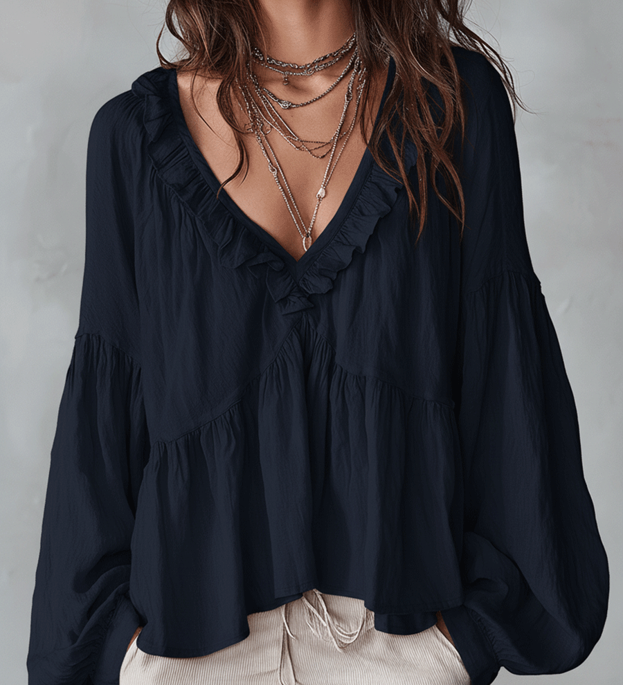 Airy Vintage-Inspired Ruffle Soft Ruffle Bohemian Blouse