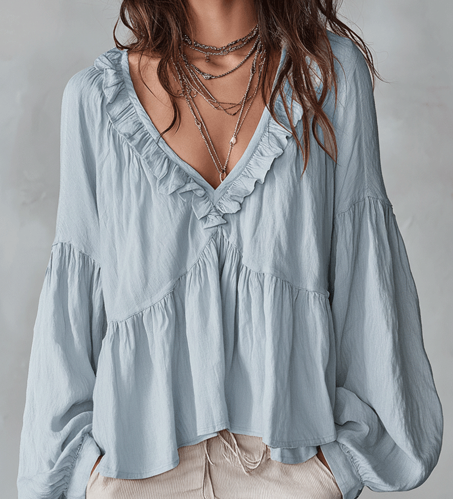 Airy Vintage-Inspired Ruffle Soft Ruffle Bohemian Blouse