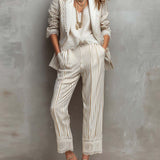 Vintage Striped Lace Short-sleeved Blazer