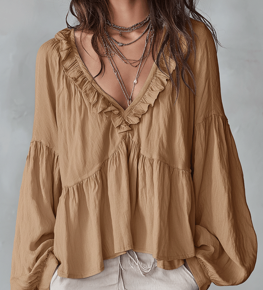 Airy Vintage-Inspired Ruffle Soft Ruffle Bohemian Blouse