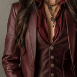 Vintage Burgundy Eco Leather Blazer