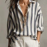 Casual Striped Cotton And Linen Long-Sleeved Shirt