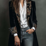 Timeless Vintage Luxury Black Velvet Blazer With Baroque Printed Lapel