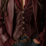 Vintage Burgundy Eco Leather Blazer
