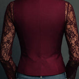 Elegant Black Lace Panel Sleeve Blazer Top