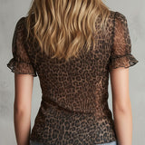 Boho Chic Sheer Leopard Print Ruffle Blouse