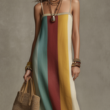 Bohemian Style Striped Color Block Spaghetti Strap Long Dress