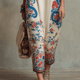 Bohemian Floral Paisley Kaftan Midi Dress In Ivory Blue