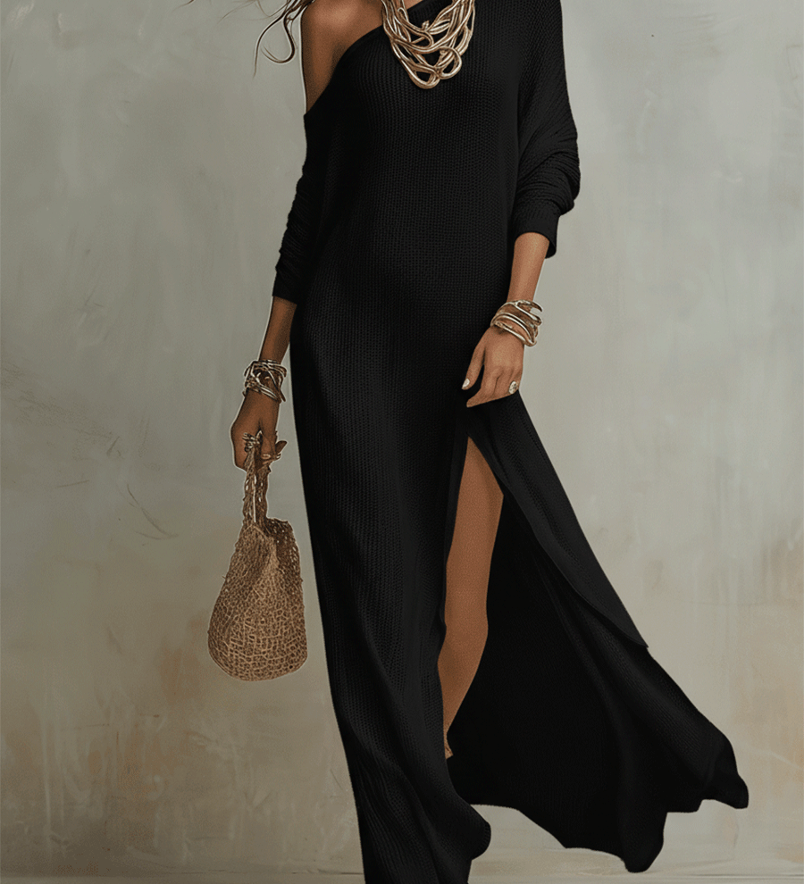 Bohemian One-Shoulder Textured Maxi Dress In Soft Ivory