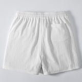 Relax Fit Crocheted V Neck Polo & Crinkle Textured Drawstring 5" Shorts