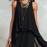 Bohemian Black Layered Chiffon Maxi Dress