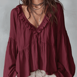 Airy Vintage-Inspired Ruffle Soft Ruffle Bohemian Blouse