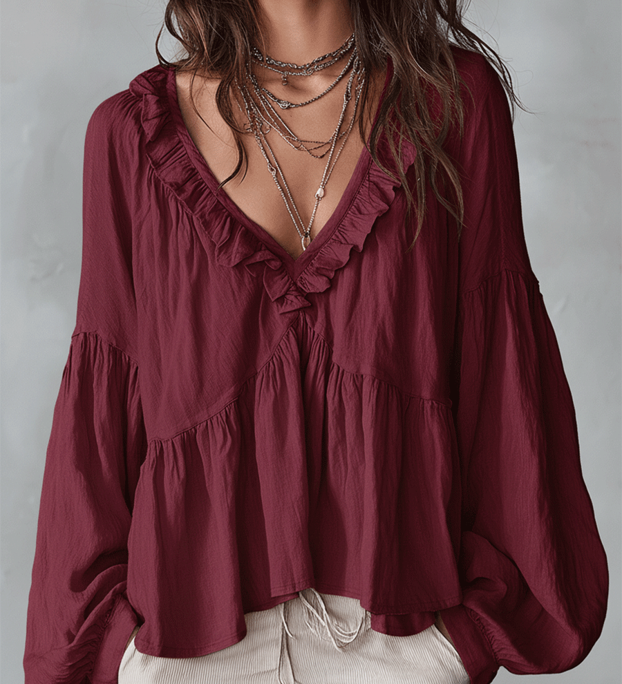 Airy Vintage-Inspired Ruffle Soft Ruffle Bohemian Blouse