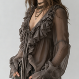 Grey Bohemian Ruffled Shirt