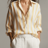 Casual Striped Cotton And Linen Long-Sleeved Shirt