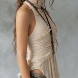 Boho Romance Pleated Halter Neck Chiffon Top