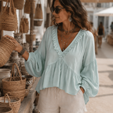 Soft Boho Ruffled V-Neck Relaxed Blouse