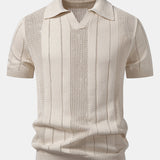 Johnny Collar Striped Open Knit Polo & Straight Leg Linen Pants