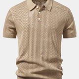 Geometric Jacquard Open Knit Polo & Straight Leg Ribbed Pants