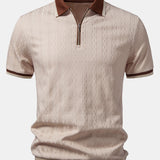 Contrast Trim Textured Zipper Knit Polo & Slim Fit Tapered Trousers