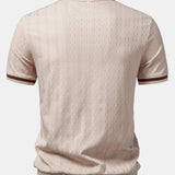 Contrast Trim Textured Zipper Knit Polo & Elastic Waist Straight Leg Trousers