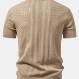Geometric Jacquard Open Knit Polo & Crinkle Textured Straight Leg Pants