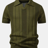 Johnny Collar Striped Open Knit Polo & Straight Leg Linen Pants