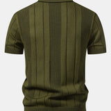 Johnny Collar Striped Open Knit Polo & Straight Leg Linen Pants