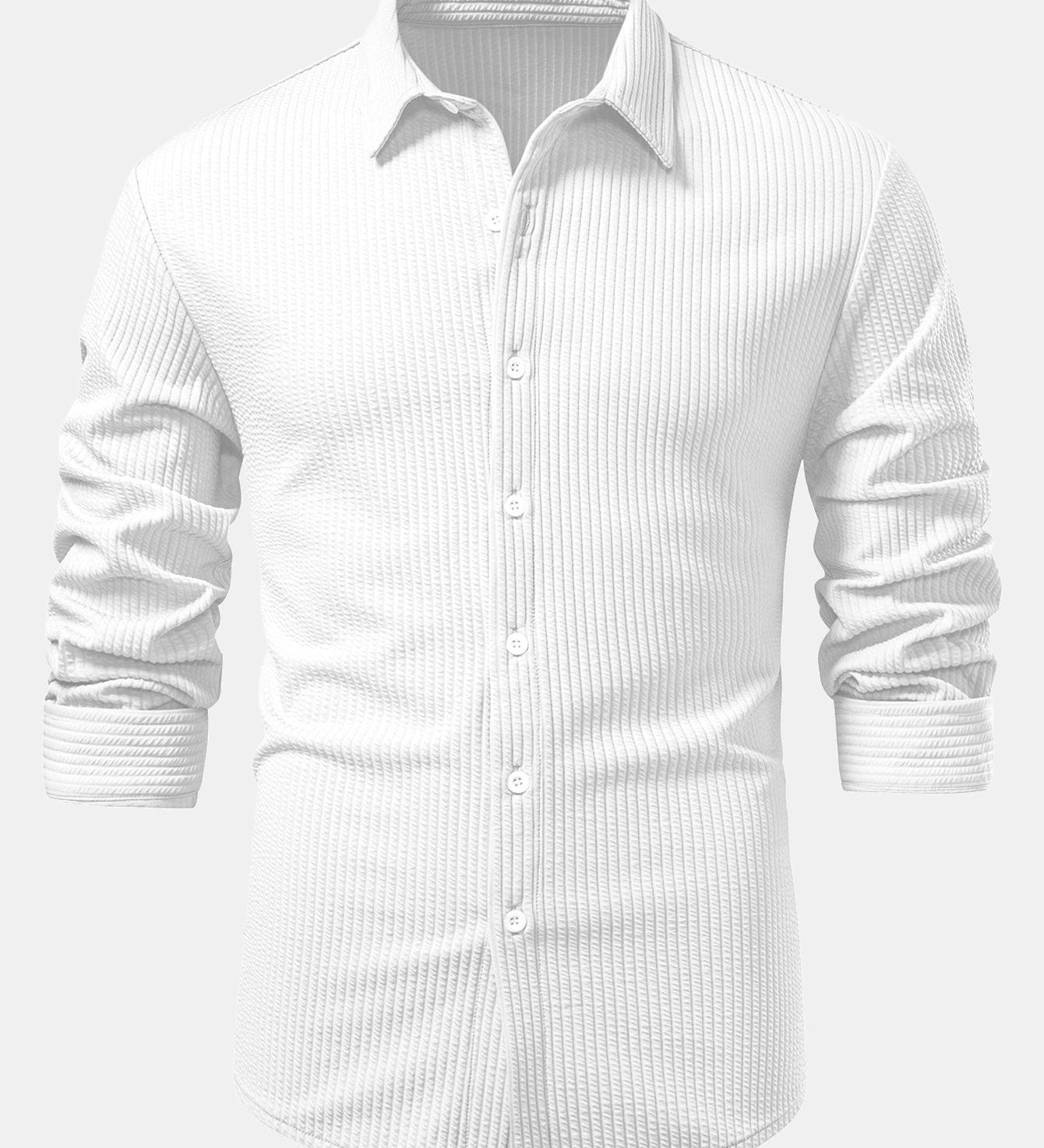 Ribbed Long Sleeve Muscle-Fit Button-Up Shirt