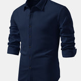 Ribbed Long Sleeve Muscle-Fit Button-Up Shirt