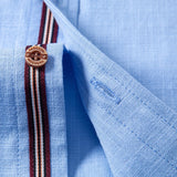 Short Sleeve Linen Look Stand Collar Shirt & Straight Leg Linen Pants