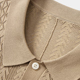 Geometric Jacquard Open Knit Polo & Crinkle Textured Straight Leg Pants