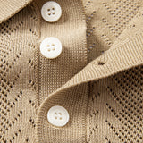 Geometric Jacquard Open Knit Polo & Straight Leg Ribbed Pants