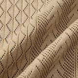 Geometric Jacquard Open Knit Polo & Crinkle Textured Straight Leg Pants