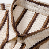 Stripe Waffle Button Up Shirt & Crinkle Textured Straight Leg Pants