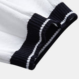 Contrast Trim Ribbed Johnny Collar Knit Polo & Elastic Waist Straight Leg Trousers