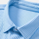 Ribbed Long Sleeve Muscle-Fit Button-Up Shirt
